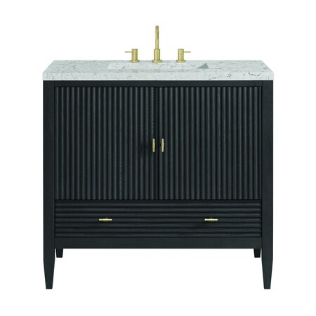 James Martin Vanities 36'' Vanity, Carbon Oak w/ 3 CM Eternal Jasmine Pearl Quartz Top 485-V36-CBO-3EJP